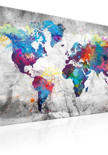 ARTGEIST Grey Style - Farverigt verdenskort p marmor trykt p lrred - Flere strrelser