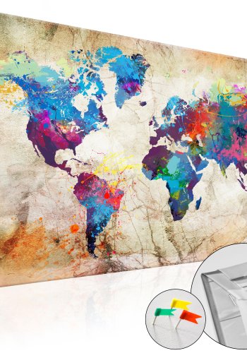 ARTGEIST Urban Style - Farverigt verdenskort p marmor trykt p kork - Flere strrelser