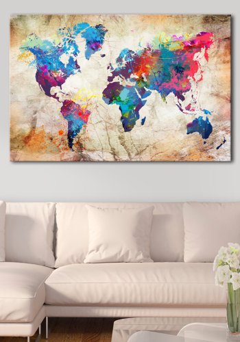 ARTGEIST Urban Style - Farverigt verdenskort p marmor trykt p kork - Flere strrelser