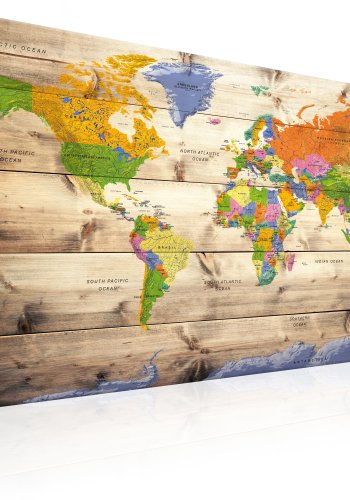 ARTGEIST Map on wood: Colourful Travels - Farverigt klassisk kort trykt p lrred - Flere strrelser