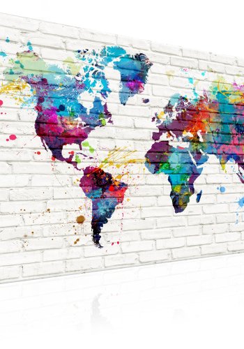 ARTGEIST Walls of the World - Farverigt verdenskort i mursten trykt p lrred - Flere strrelser