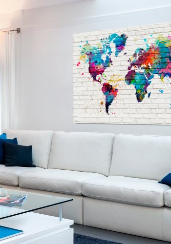 ARTGEIST Walls of the World - Farverigt verdenskort i mursten trykt p lrred - Flere strrelser