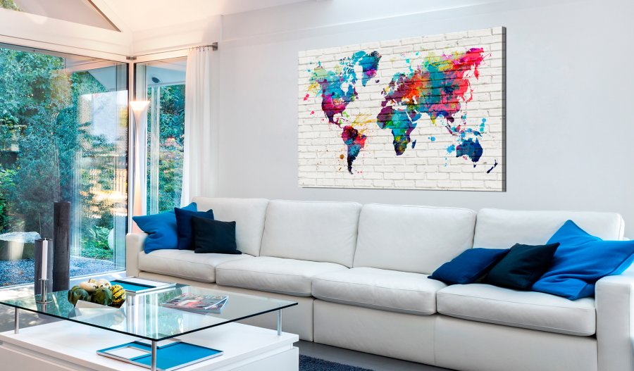 ARTGEIST Walls of the World - Farverigt verdenskort i mursten trykt p lrred - Flere strrelser