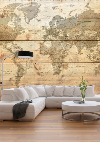 ARTGEIST Fototapet - Map on Boards, verdenskort p brdder (flere strrelser)