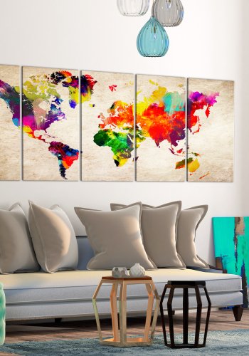 ARTGEIST verdenskort, 5-delt - World Map: Painted World - Flere strrelser