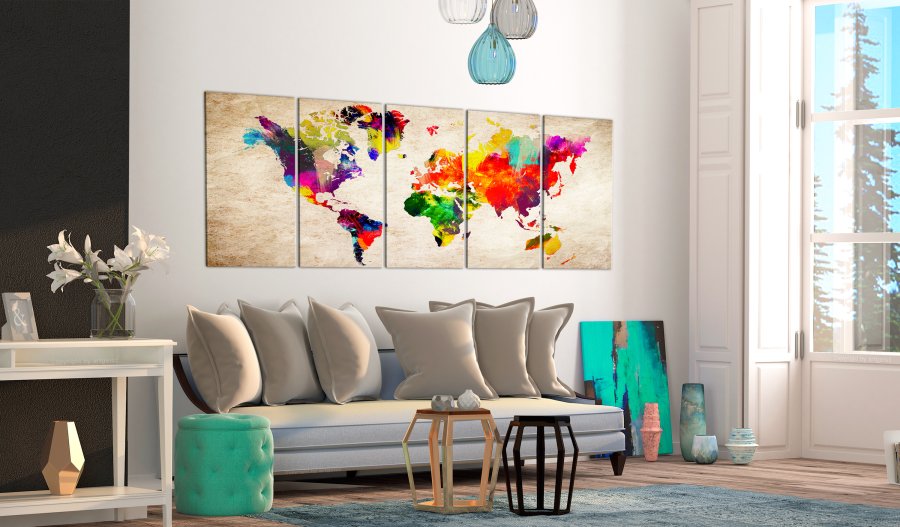 ARTGEIST verdenskort, 5-delt - World Map: Painted World - Flere strrelser
