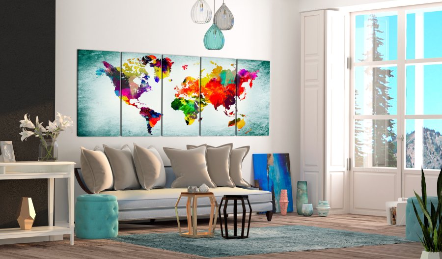 ARTGEIST verdenskort, 5-delt - World Map: Green Vignette - Flere strrelser