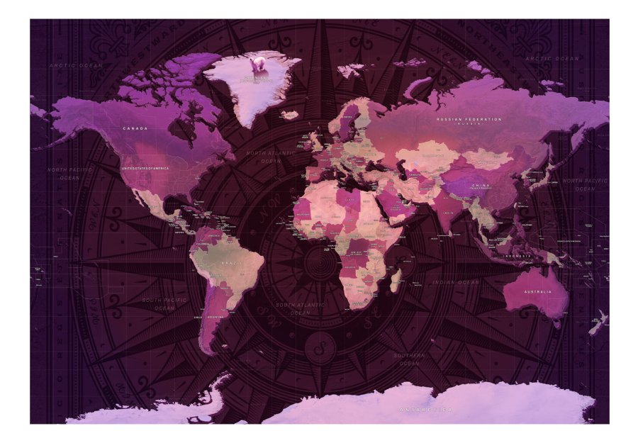 ARTGEIST Fototapet - Purple World Map, lilla verdenskort (flere strrelser)
