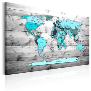 ARTGEIST World Map: Blue World - Klassisk verdenskort i bl trykt p lrred - Flere strrelser