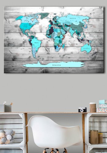ARTGEIST World Map: Blue World - Klassisk verdenskort i bl trykt p lrred - Flere strrelser