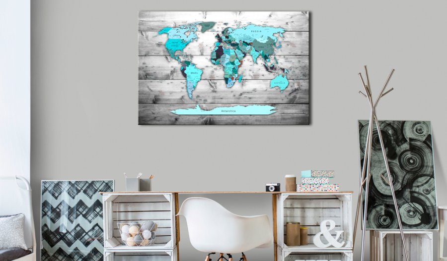 ARTGEIST World Map: Blue World - Klassisk verdenskort i bl trykt p lrred - Flere strrelser