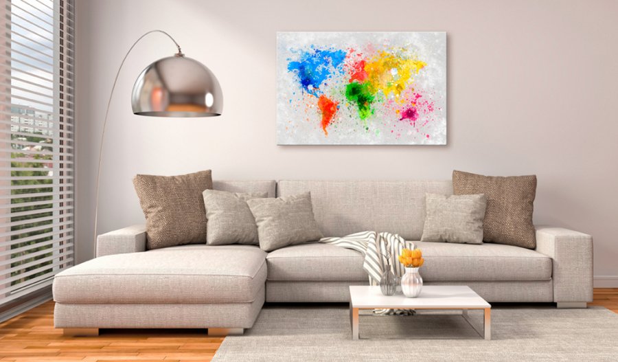 ARTGEIST Expressionism of the World - Farverigt verdenskort trykt p lrred - Flere strrelser