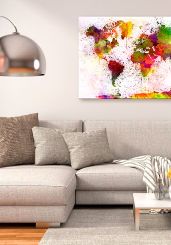 ARTGEIST Artistic World - Elegant verdenskort i farverigt design trykt p lrred - Flere strrelser