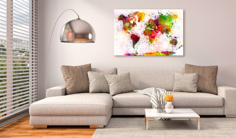 ARTGEIST Artistic World - Elegant verdenskort i farverigt design trykt p lrred - Flere strrelser