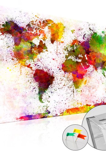 ARTGEIST Artistic World - Elegant verdenskort i farverigt design trykt p kork - Flere strrelser