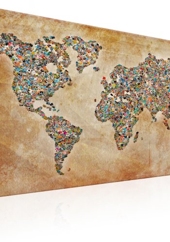 ARTGEIST Postcards from the World - Verdenskort lavet af postkort trykt p lrred - Flere strrelser