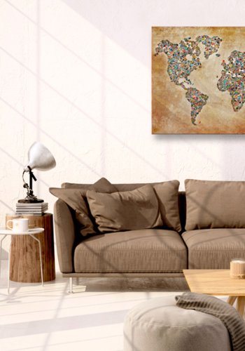 ARTGEIST Postcards from the World - Verdenskort lavet af postkort trykt p lrred - Flere strrelser