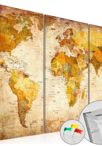 ARTGEIST Antique Travel verdenskort billede - lysebrun og gr/sort print p kork, 3-delt (40x60)