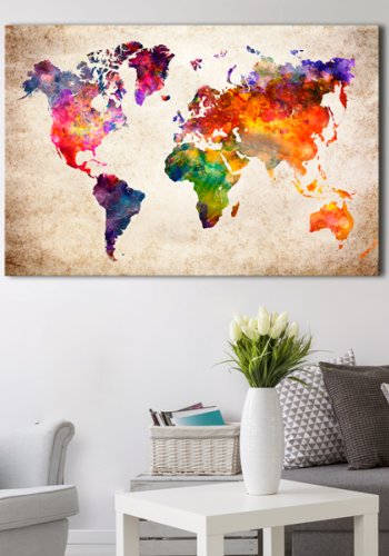 ARTGEIST Colourful Universe  - Farverigt verdenskort trykt p kork - Flere strrelser