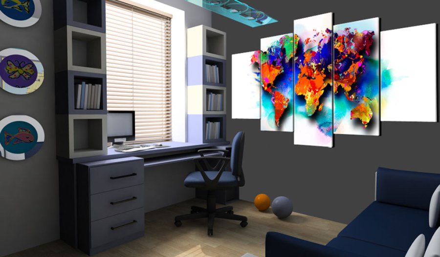 ARTGEIST verdenskort, 5-delt - Picturesque World - Flere strrelser