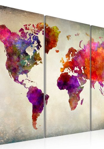 ARTGEIST - Farverigt verdenskort i mange nuancer trykt p lrred, 3-delt - Flere strrelser