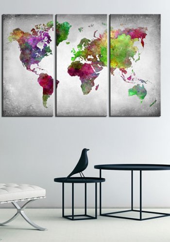 ARTGEIST Diversity of World - Verdenskort i mange nuancer trykt p lrred, 3-delt - Flere Strrelser