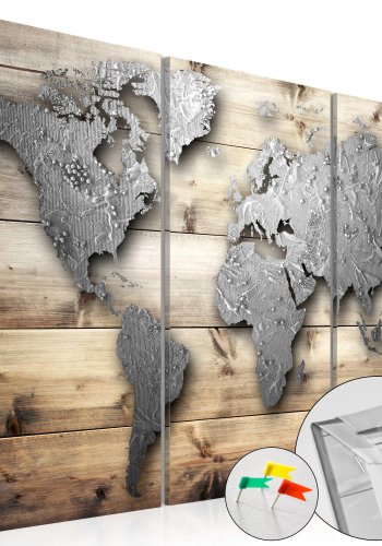 ARTGEIST - Verdenskort i metal look p brdder trykt p kork, 3-delt - Flere strrelser
