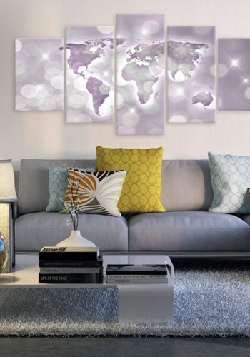 ARTGEIST verdenskort, 5-delt - Amethyst World - Flere strrelser