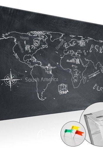 ARTGEIST Travel broadens the Mind - Verdenskort tegnet p tavle trykt p kork - Flere strrelser
