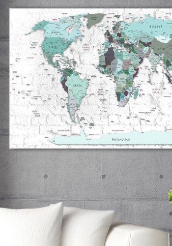 ARTGEIST Sky-blue Border - Klassisk verdenskort trykt p kork - Flere strrelser