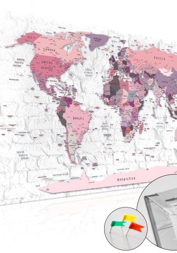 ARTGEIST Pink Frontiers - Klassisk verdenskort trykt p kork - Flere strrelser