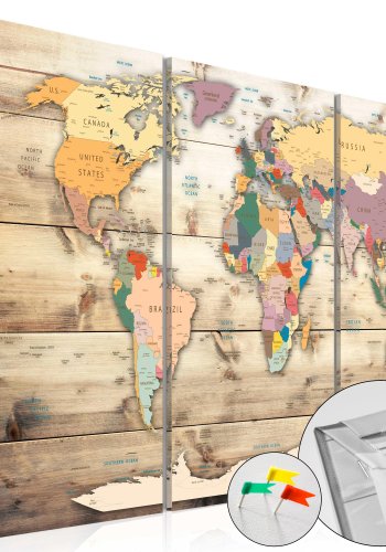 ARTGEIST Map of Dreams - Klassisk verdenskort trykt p kork, 3-delt - Flere strrelser