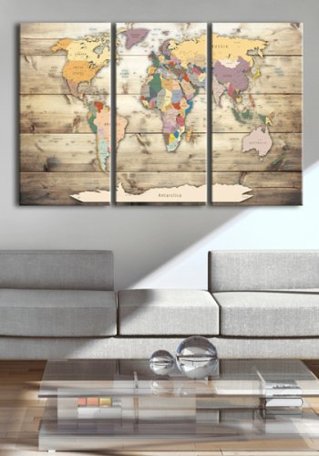 ARTGEIST Map of Dreams - Klassisk verdenskort trykt p kork, 3-delt - Flere strrelser