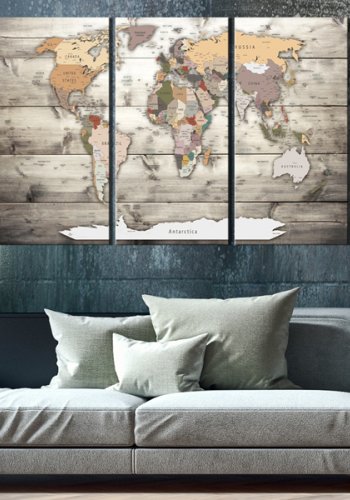 ARTGEIST History of Travel - Klassisk verdenskort trykt p kork, 3-delt - Flere strrelser