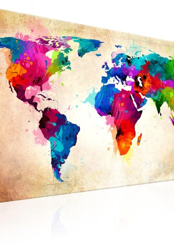 ARTGEIST Colourful Ranger - Farverigt verdenskort trykt p lrred - Flere strrelser