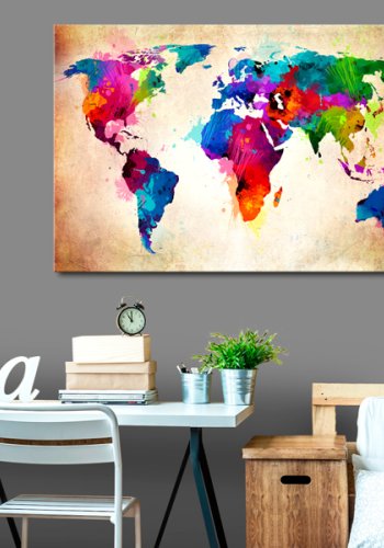 ARTGEIST Colourful Ranger - Farverigt verdenskort trykt p kork - Flere strrelser