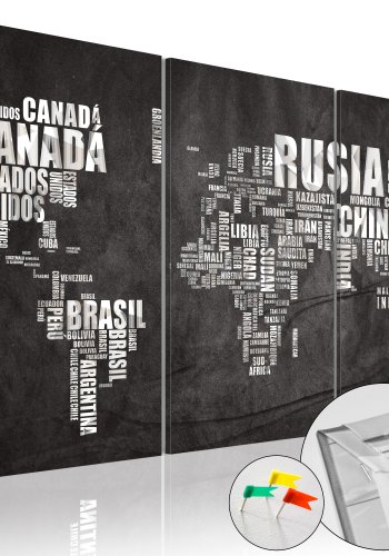 ARTGEIST Mundo Negro - Verdenskort med spanske landenavne trykt p kork, 3-delt - Flere strrelser