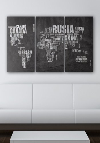 ARTGEIST Mundo Negro - Verdenskort med spanske landenavne trykt p kork, 3-delt - Flere strrelser