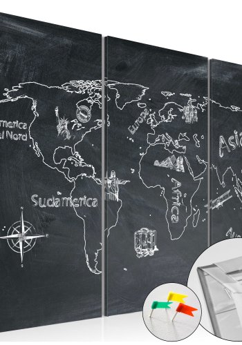 ARTGEIST Travel broadens the Mind - Spansk verdenskort trykt p kork, 3-delt - Flere strrelser