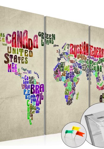 ARTGEIST Global Tourné - Verdenskort med landenavne trykt p kork, 3-delt - Flere strrelser