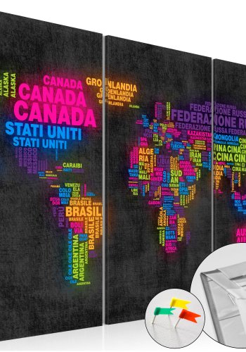 ARTGEIST Mappa del Mondo - Verdenskort med landenavne trykt p kork, 3-delt - Flere strrelser