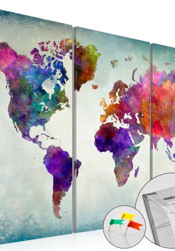 ARTGEIST World in Colors - Farverigt verdenskort trykt p kork, 3-delt - Flere strrelser