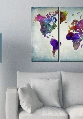 ARTGEIST World in Colors - Farverigt verdenskort trykt p kork, 3-delt - Flere strrelser