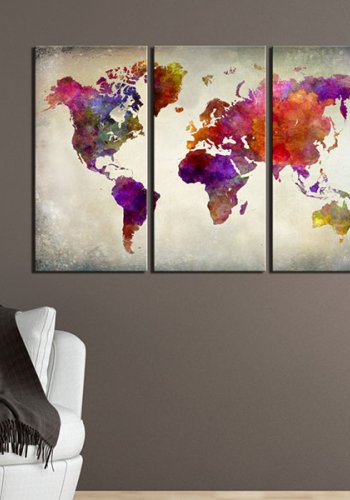 ARTGEIST - Farverigt verdenskort i mange nuancer trykt p kork, 3-delt - Flere strrelser