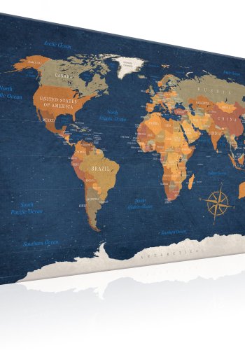 ARTGEIST World Map: Ink Oceans - Klassisk verdenskort trykt p lrred - Flere strrelser