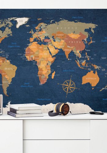 ARTGEIST World Map: Ink Oceans - Klassisk verdenskort trykt p lrred - Flere strrelser