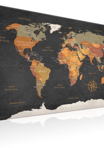 ARTGEIST World Map: Secrets of the Earth - Klassisk verdenskort trykt p lrred - Flere Strrelser