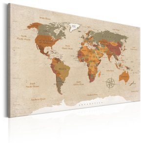 ARTGEIST World Map: Beige Chic - Klassisk verdenskort trykt p lrred - Flere strrelser