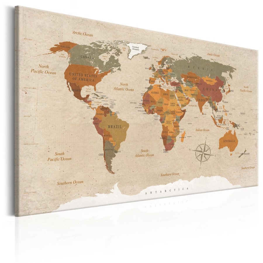 ARTGEIST World Map: Beige Chic - Klassisk verdenskort trykt p lrred - Flere strrelser