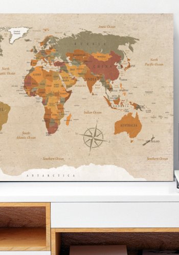 ARTGEIST World Map: Beige Chic - Klassisk verdenskort trykt p lrred - Flere strrelser